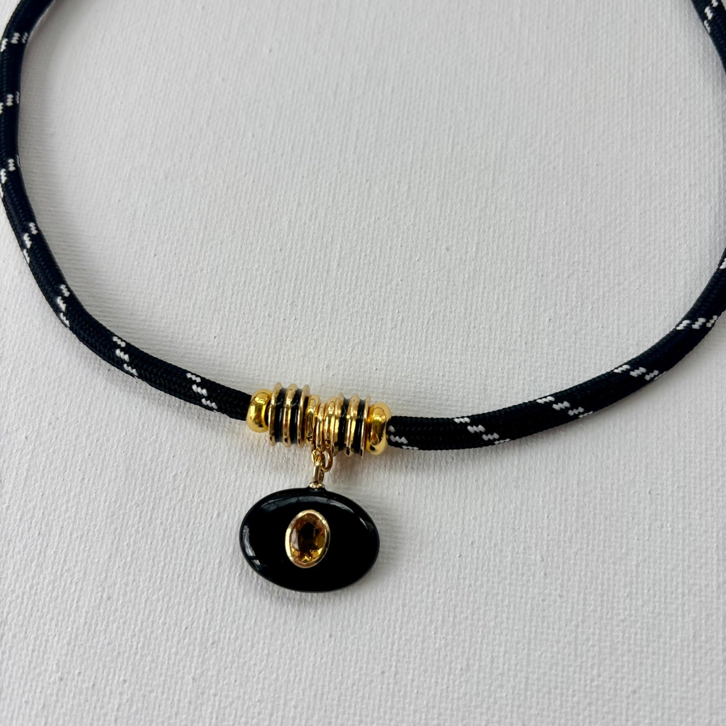 Black Onyx Pendant Rope Necklace with Citrine