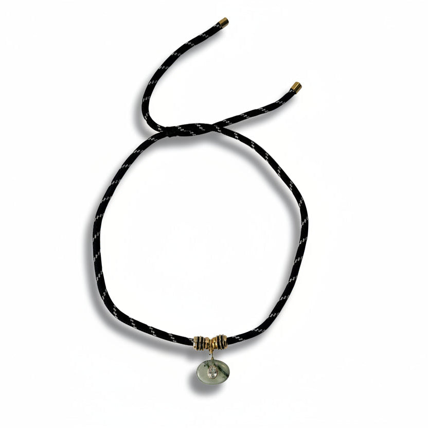 Prehnite Pendant Rope Necklace with White Topaz