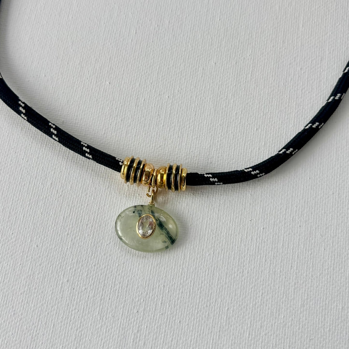 Prehnite Pendant Rope Necklace with White Topaz