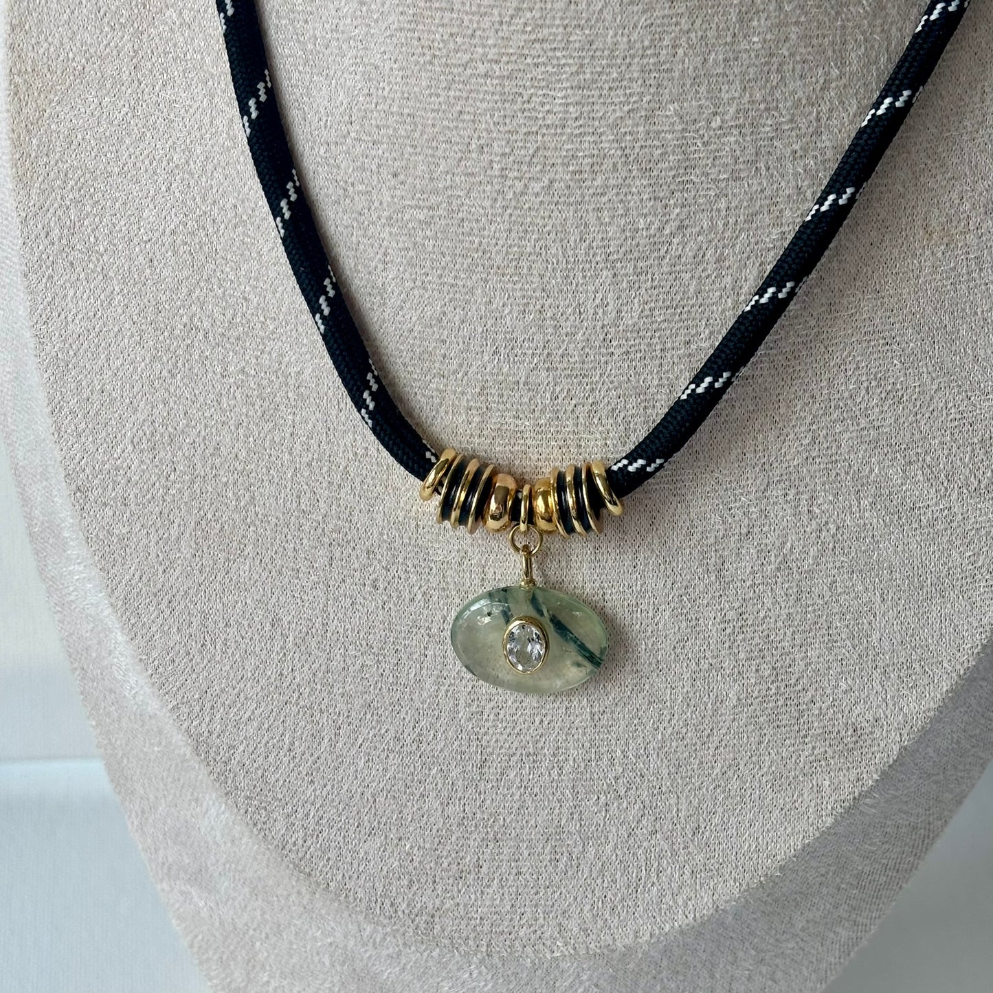 Prehnite Pendant Rope Necklace with White Topaz