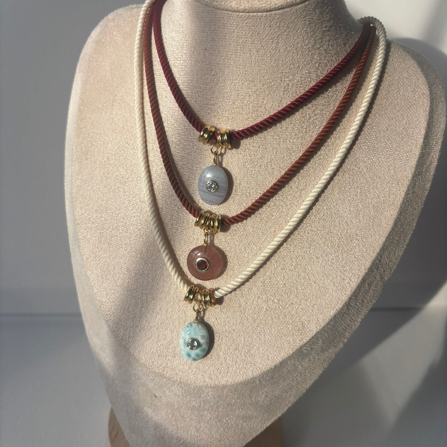 Rope Gemstone Pendant Necklace | Gold Filled Accent Beads