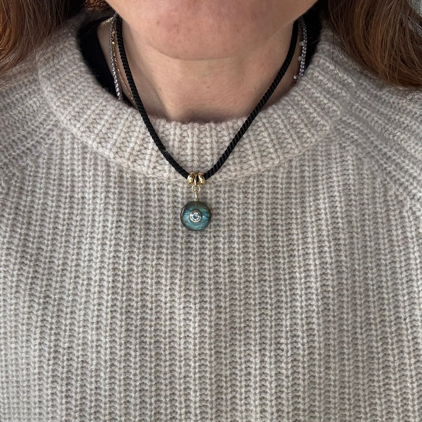 Rope Gemstone Pendant Necklace | Gold Filled Accent Beads