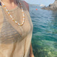 The Perfect White Tee, Gemstone Beaded Necklace with Gold Stardust Spacers