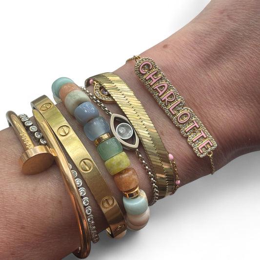 Custom Enamel Name Bracelet with Pave