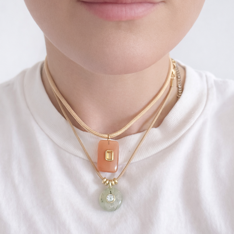 Fortuna Rope Bolo Necklace - Peach Moonstone & Citrine