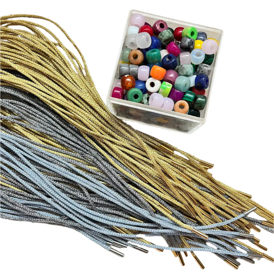 Lurex Cord Bracelet or Necklace • Gold Cap Ends • For Big Hole Beads Forte Beads