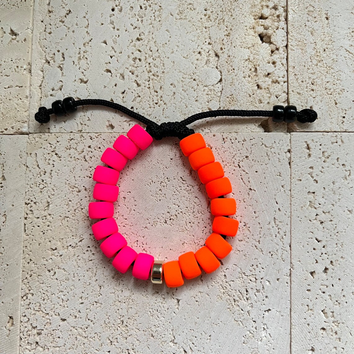 Coolio, Neon Glow 50/50 Glass Pony Bead, LB x Henry Reese Bracelet with 14k Gold Rondel