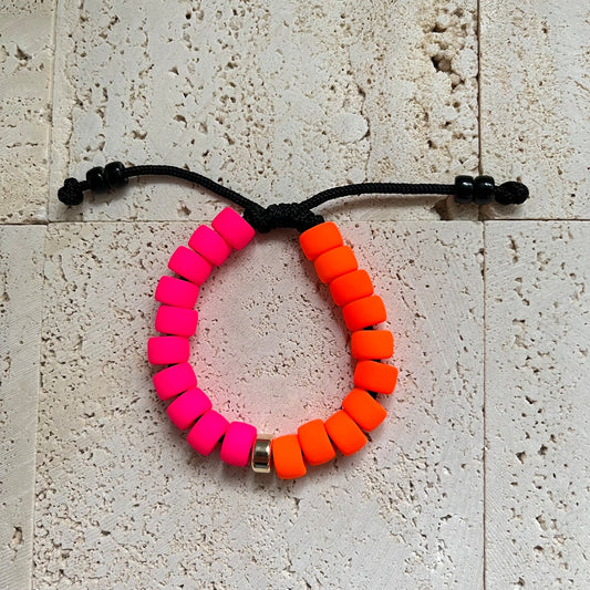 Coolio, Neon Glow 50/50 Glass Pony Bead, LB x Henry Reese Bracelet with 14k Gold Rondel