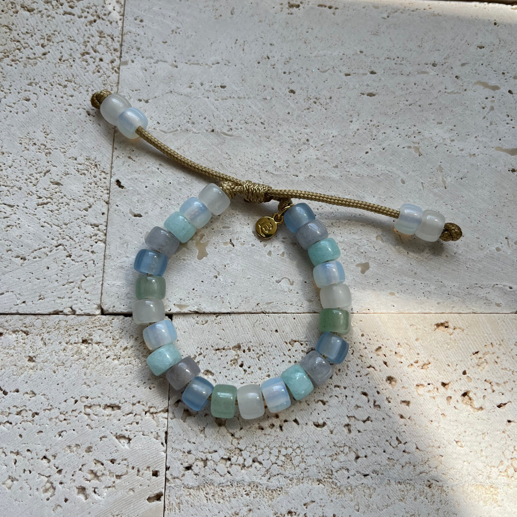 Mermaid Tears • Sea Glass Collection • Gemstone Adjustable Beaded Bracelet