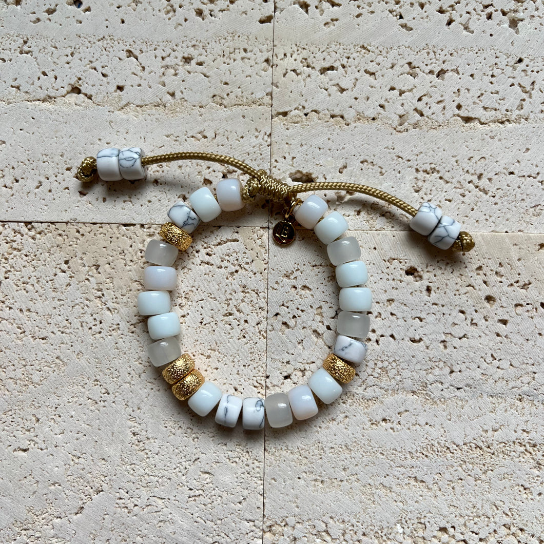 The White Party II •  Gemstone Beaded Bracelet with Stardust Gold Spacers and Signature Tassels