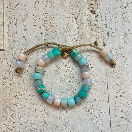 Lemongrass Mojito, Gemstone Adjustable Beaded Bracelet