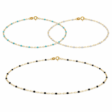 Load image into Gallery viewer, 14K Gold Enamel Bead Chain – Turquoise, White &amp; Black – Adjustable
