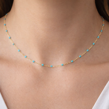 Load image into Gallery viewer, 14K Gold Enamel Bead Chain – Turquoise, White &amp; Black – Adjustable
