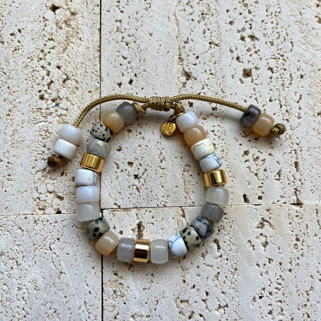 The Marvelous Mrs. Neutral III • Natural Gemstone Adjustable Beaded Bracelet with Gold Beads and Gold Clasp