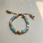 Sea Horse, Gemstone Adjustable Beaded Bracelet with Gold Spacers