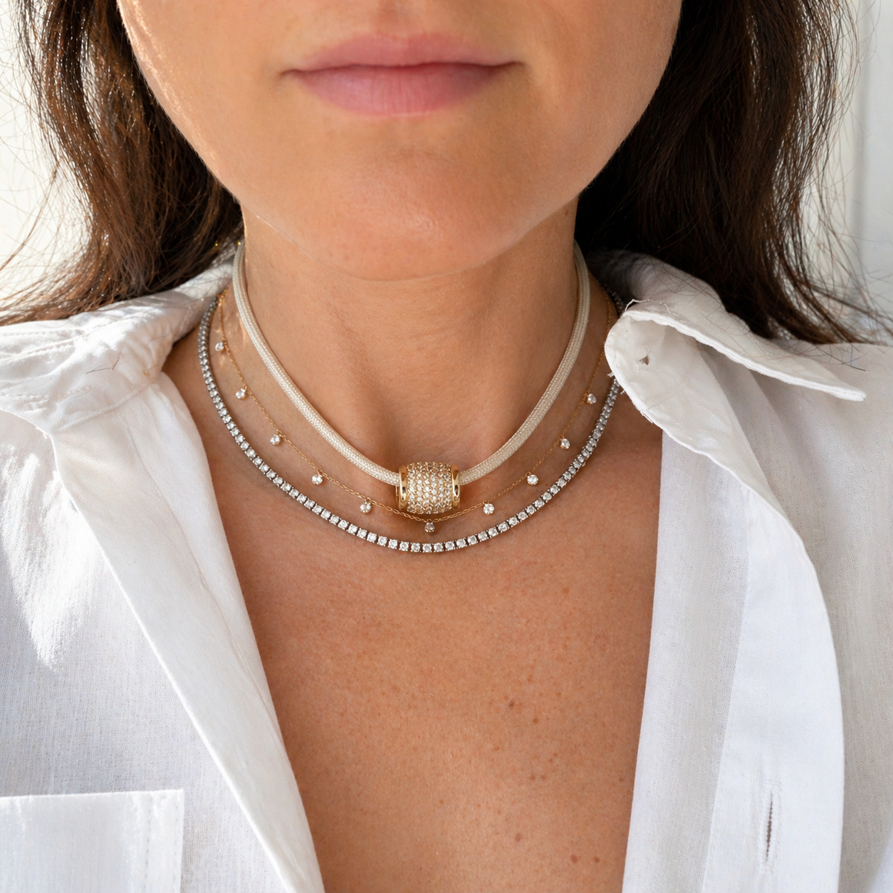White Sapphire Paracord Necklace 18K Gold Filled Adjustable Slider Pendant