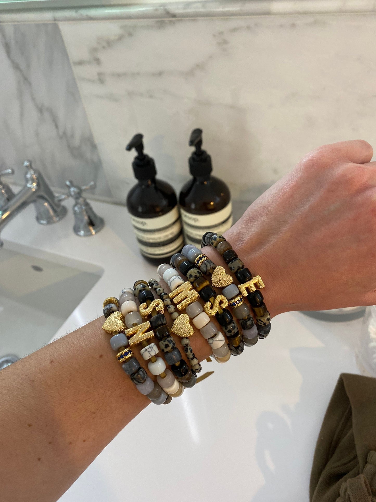 The Times to Remember • Natural Gemstone Pony Bead Personalized Beaded Bracelet • Stardust Numbers