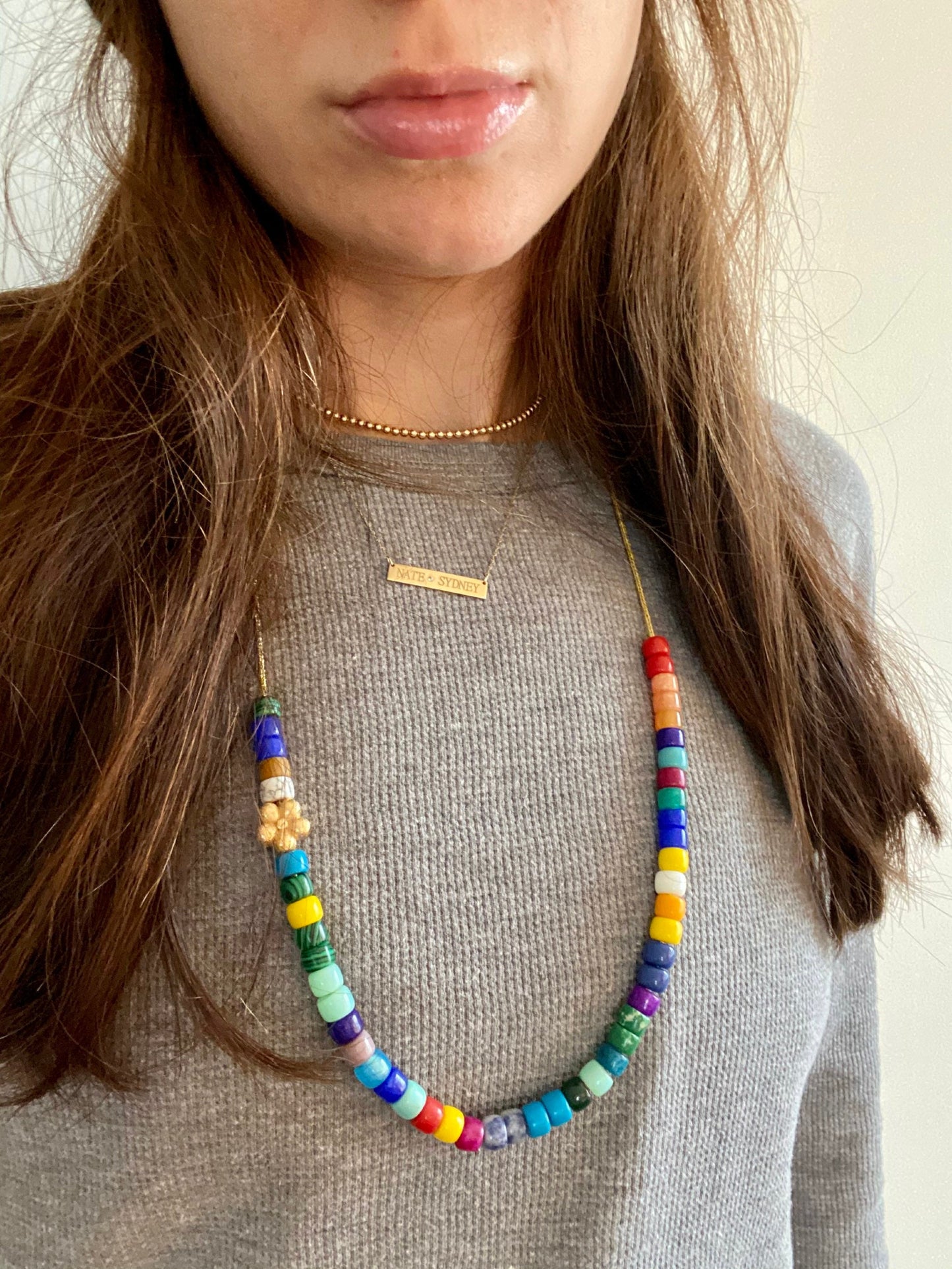 Natural Gemstone Pony Bead Necklace