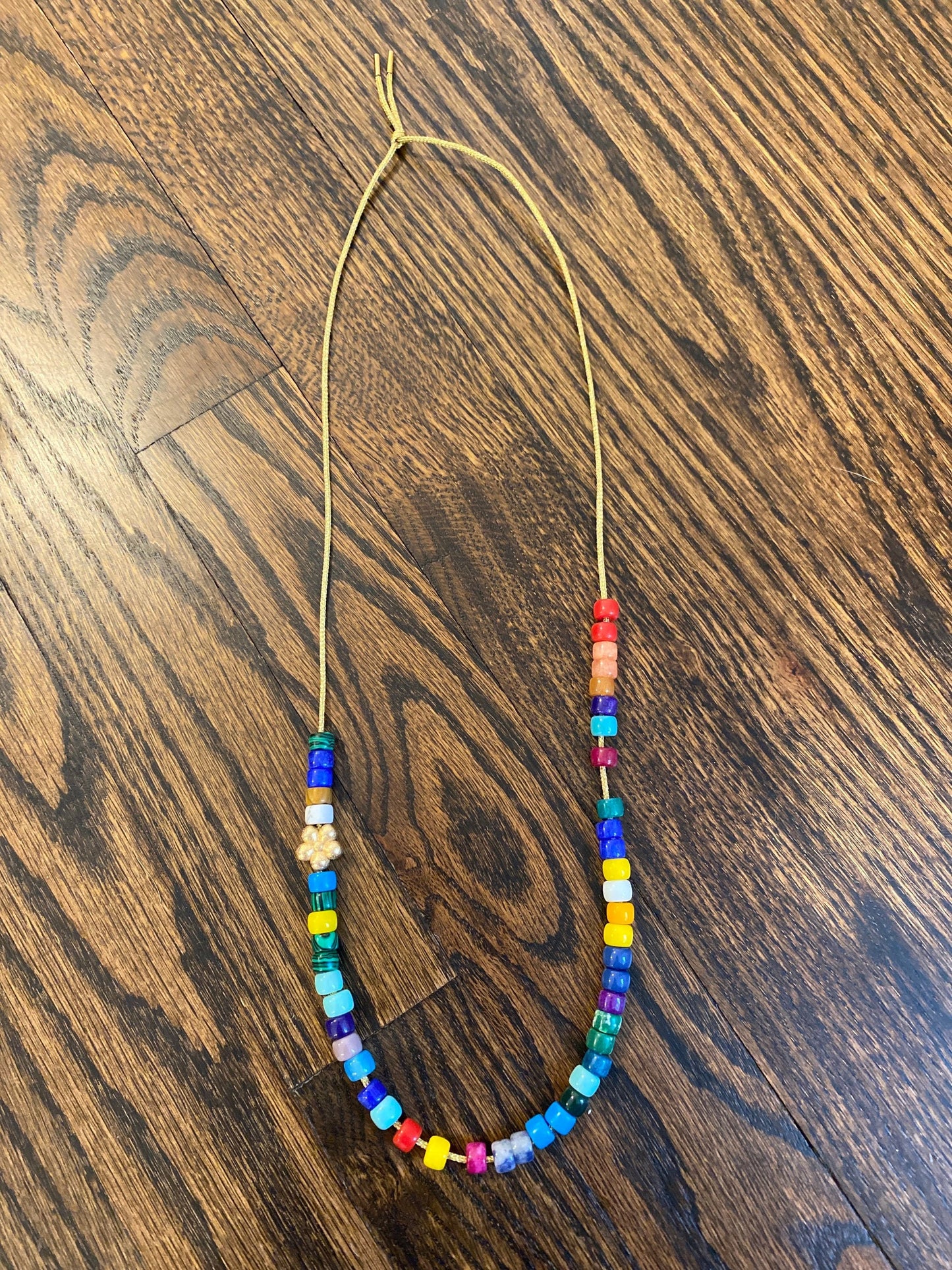 Natural Gemstone Pony Bead Necklace