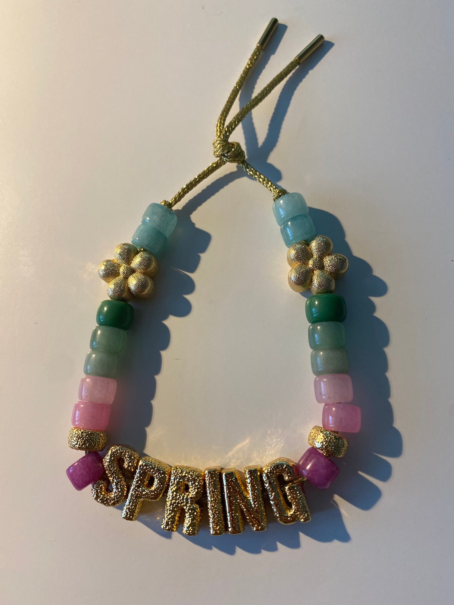 Spring Natural Gemstone Beaded Bracelet with Forte Flowers