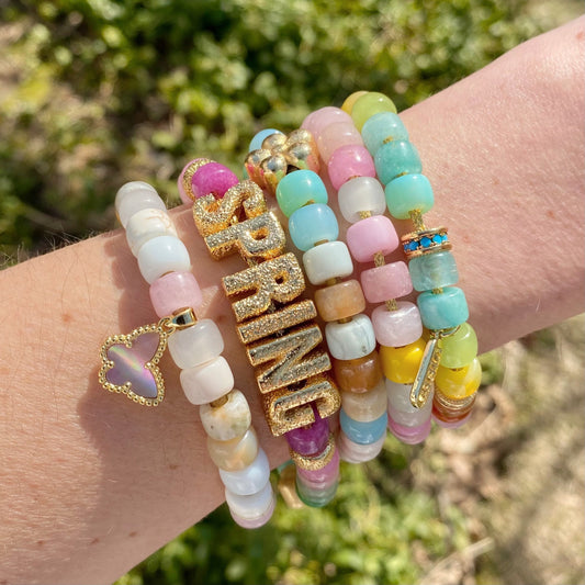 Spring Natural Gemstone Beaded Bracelet with Forte Flowers