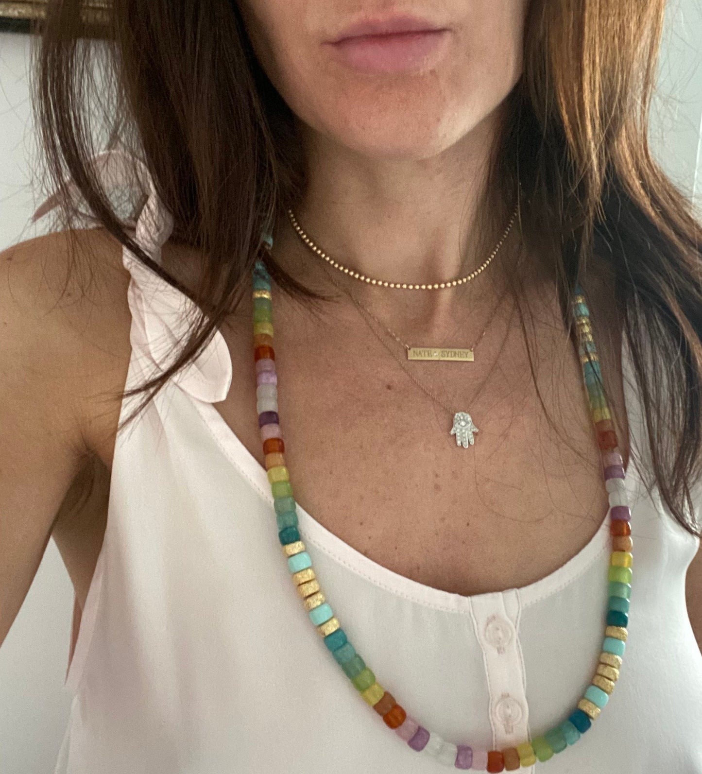 Natural Stone XL Necklace with Stardust Gold Spacers