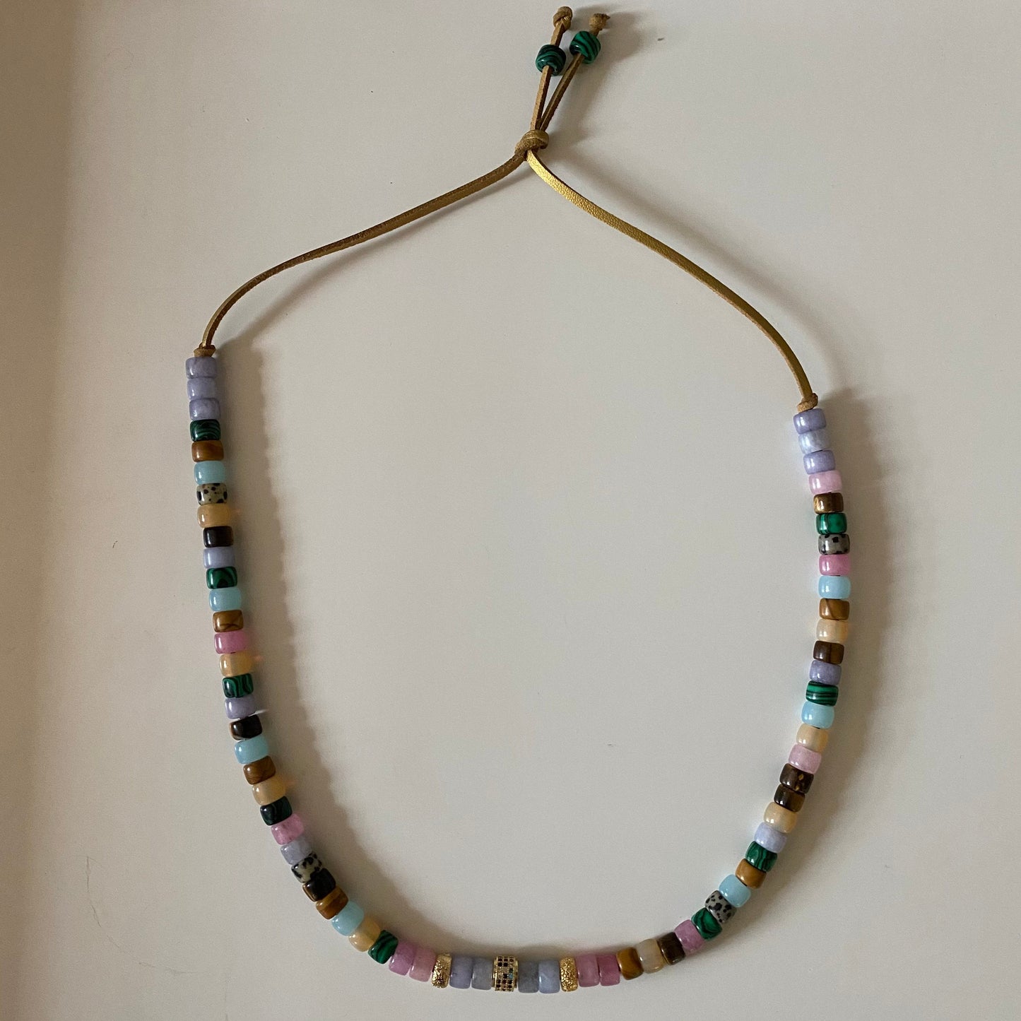 The Moda Natural Gemstone Beaded Necklace with Gold Filled Charm and Gold Spacers