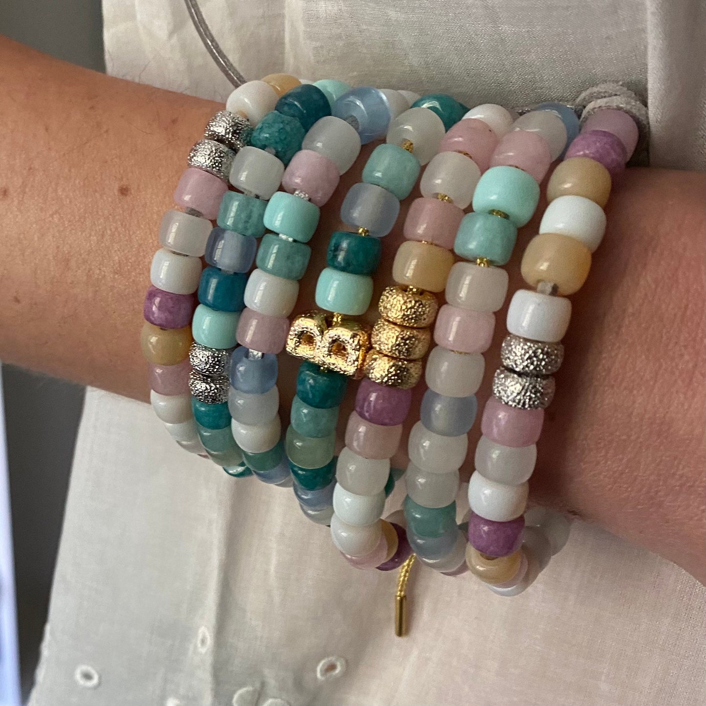 The Blue Lagoon Natural Stone Beaded Bracelet with Stardust Spacers