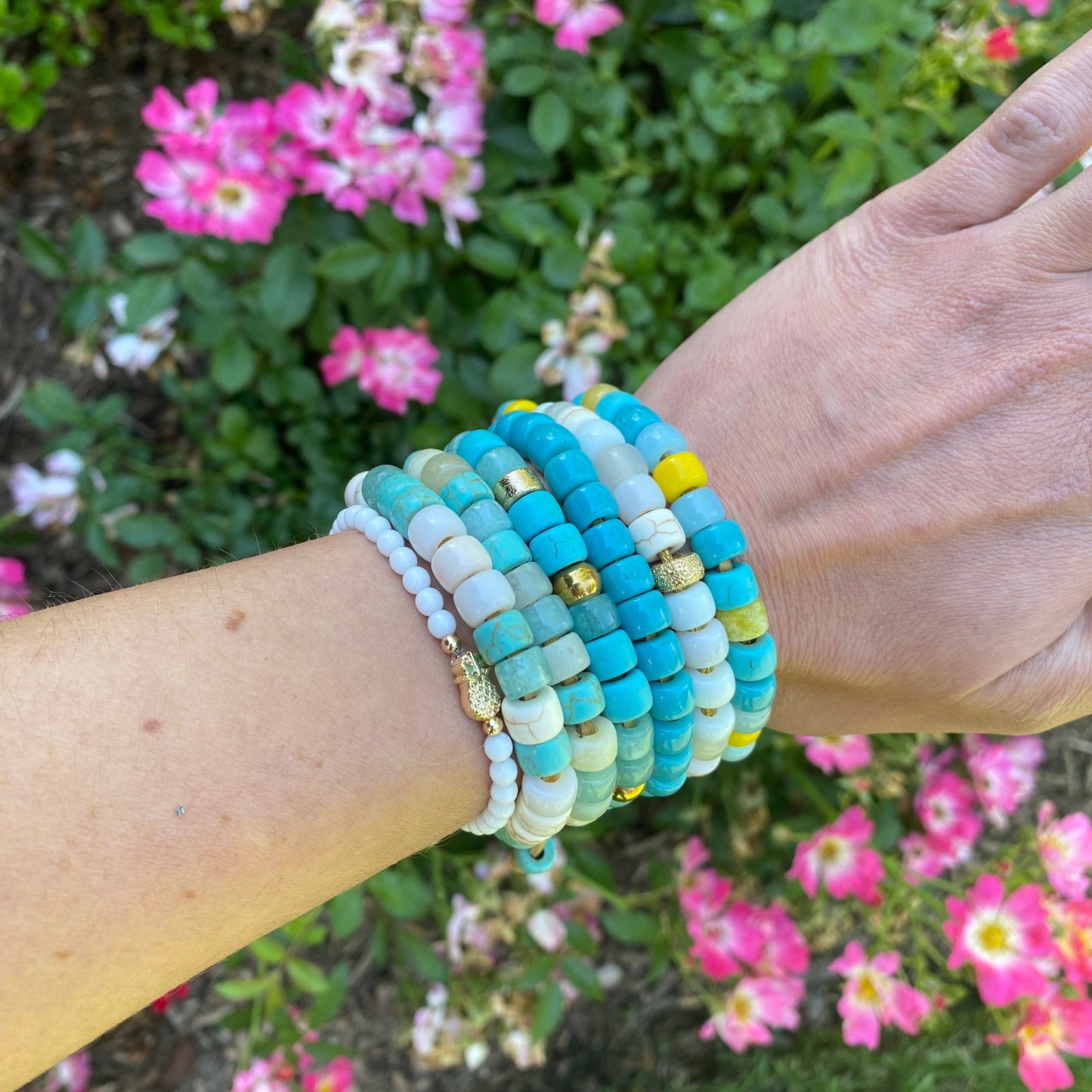 Venice Beach Gemstone Stone Beaded Bracelet with Stardust with Signature Tassels