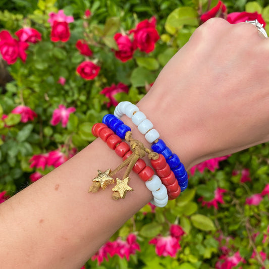 The Americana Natural Stone Beaded Bracelet/Necklace Wrap with Signature Star Tassels