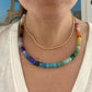 Rainbow Slide Natural Stone Necklace on Gold Lurex with Heart