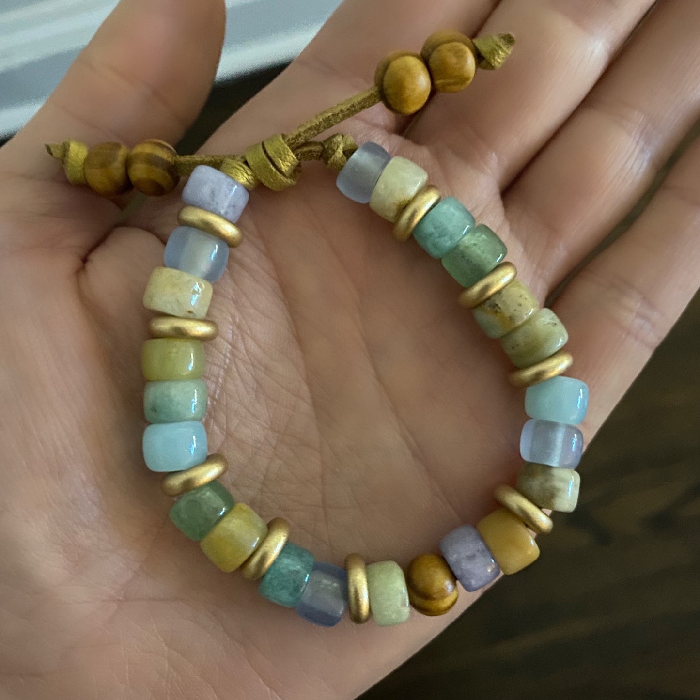 Tribal Wood Gemstone Beaded Bracelet with Czech Glass Spacers