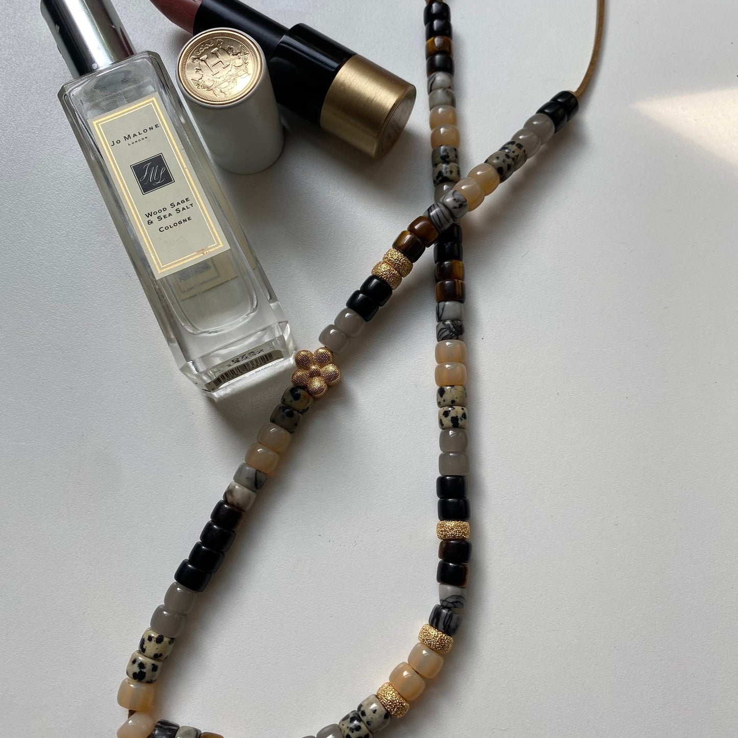 Ball So Hard Natural Gemstone Stone Necklace with Gold Flower and Stardust Spacer