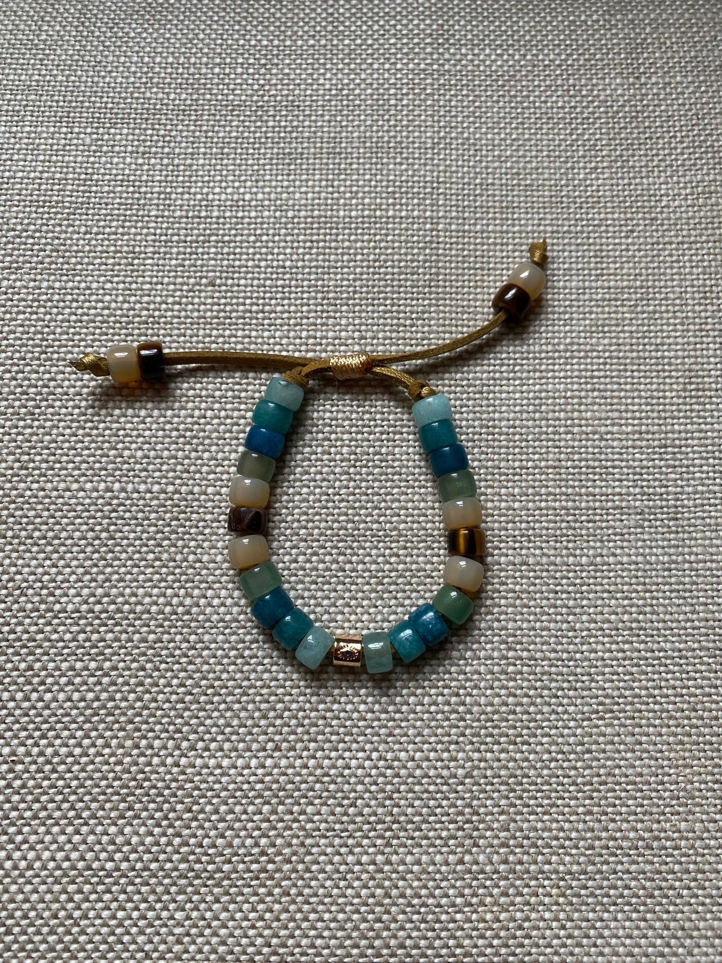 Lake • Natural Gemstone Adjustable Beaded Bracelet with Gold Filled Eye Bead