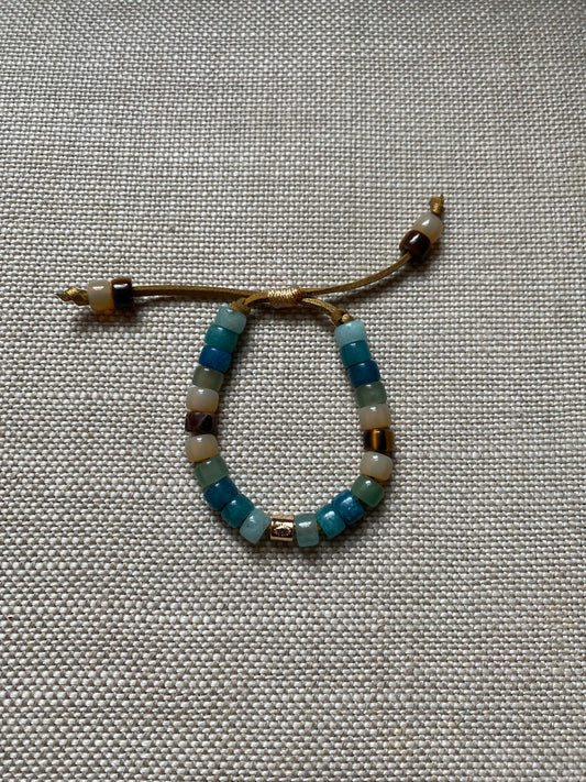 Lake • Natural Gemstone Adjustable Beaded Bracelet with Gold Filled Eye Bead