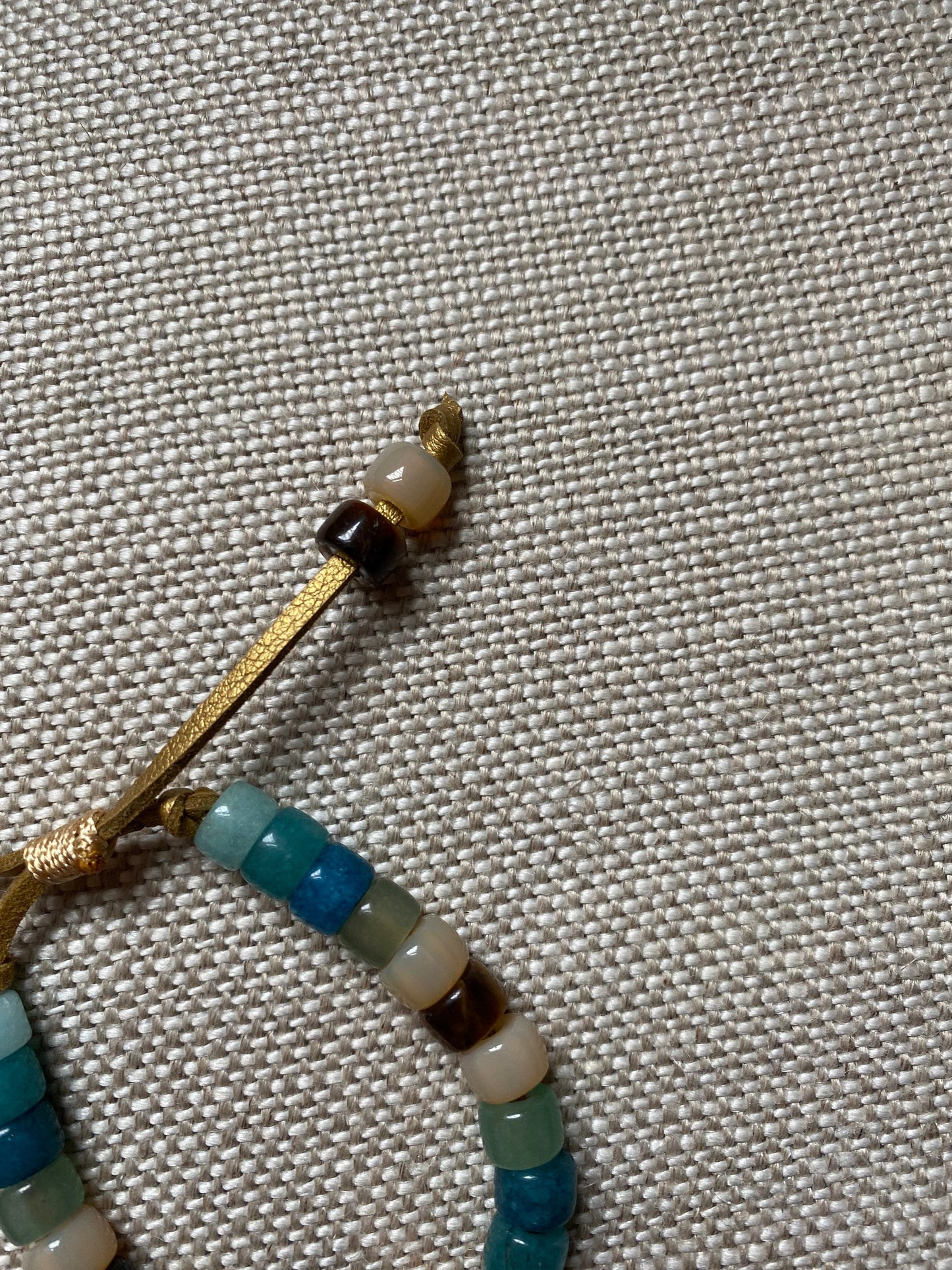 Lake • Natural Gemstone Adjustable Beaded Bracelet with Gold Filled Eye Bead