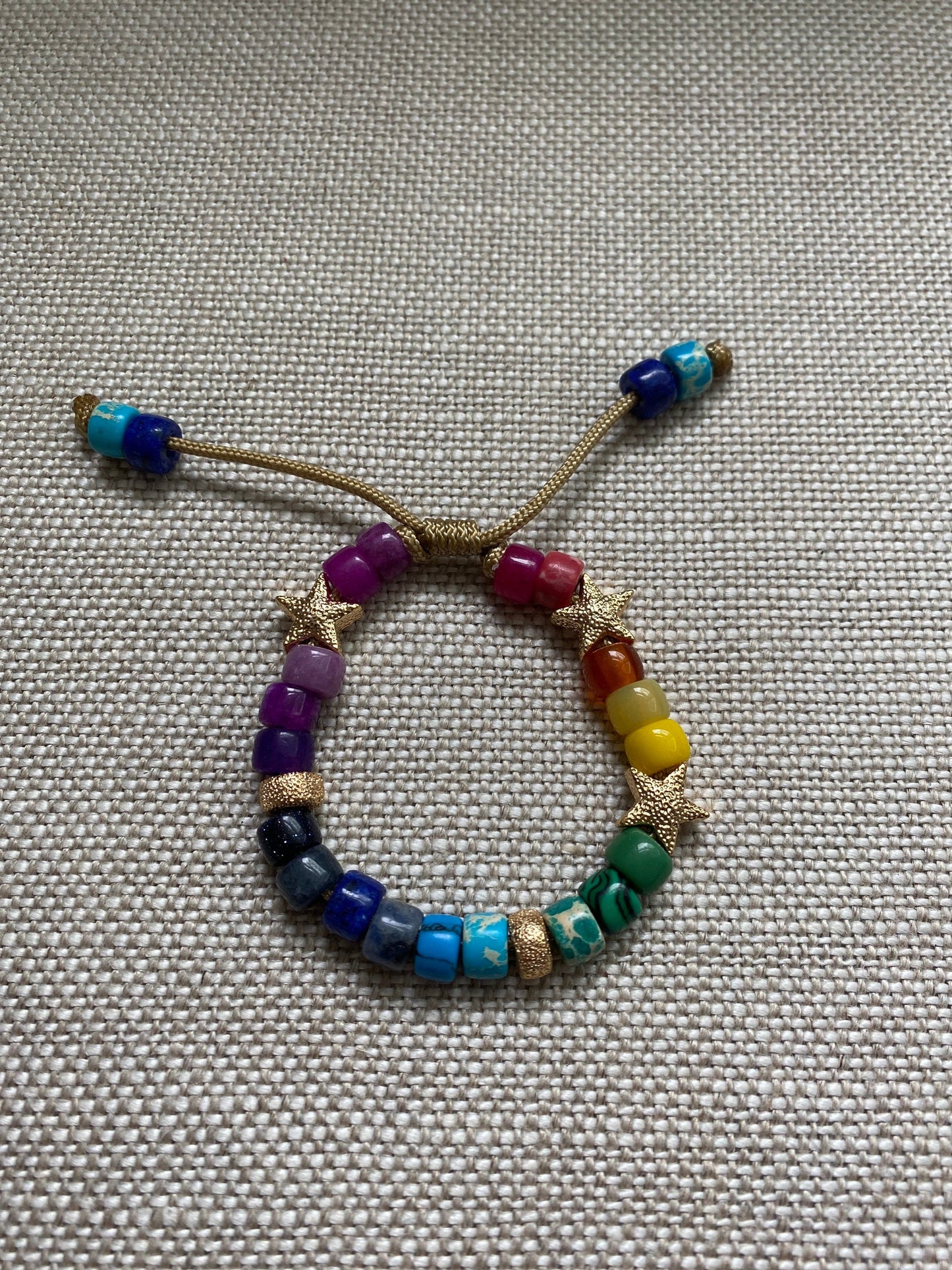 Tie Dye and Seeing Stars Natural Stone Beaded Bracelet with Signature Tassels