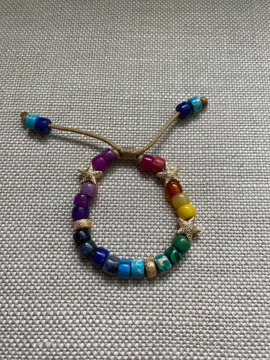 Tie Dye and Seeing Stars Natural Stone Beaded Bracelet with Signature Tassels