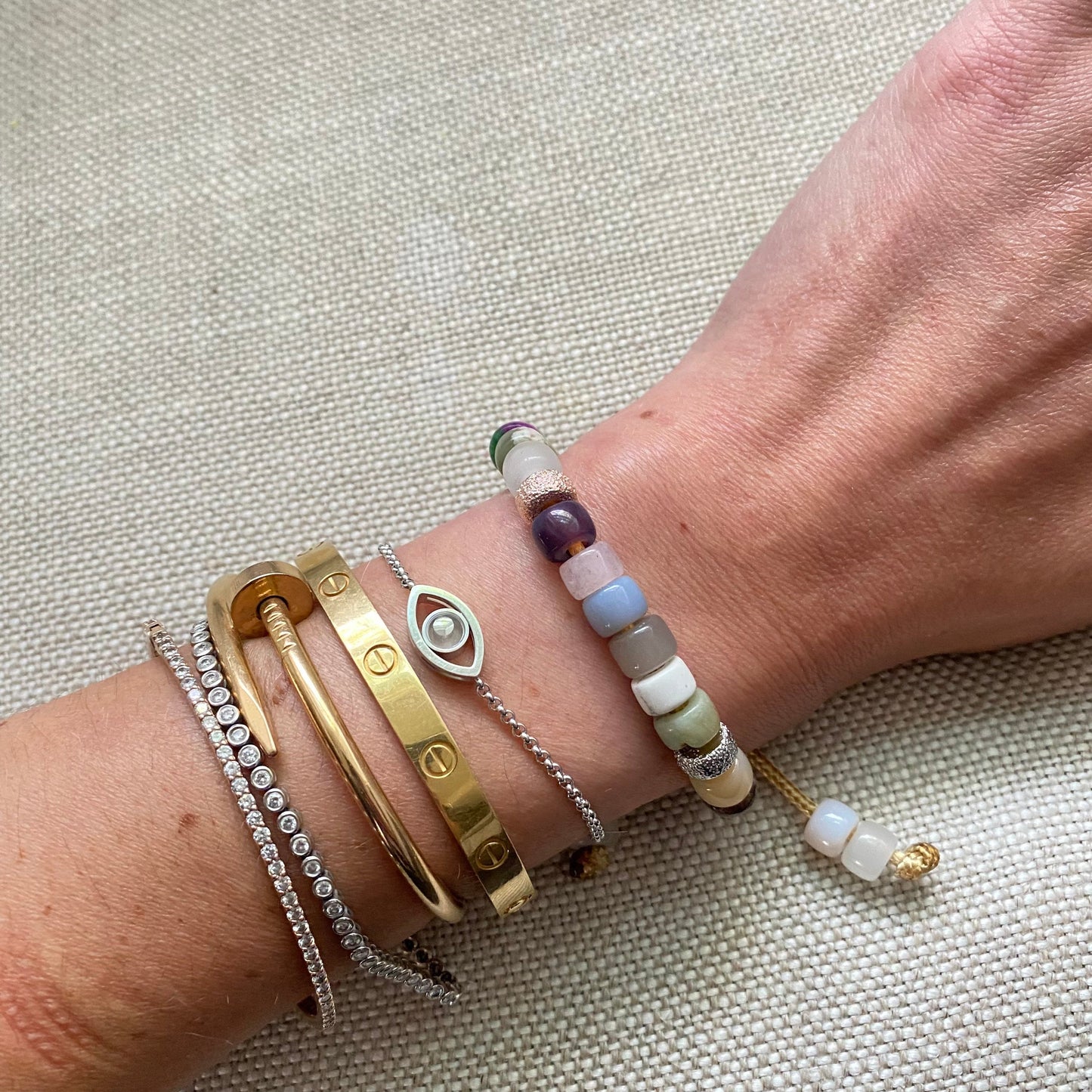 Laurel, Gemstone Pony Bead Bracelet, Gold & Rose Gold Plated Spacers