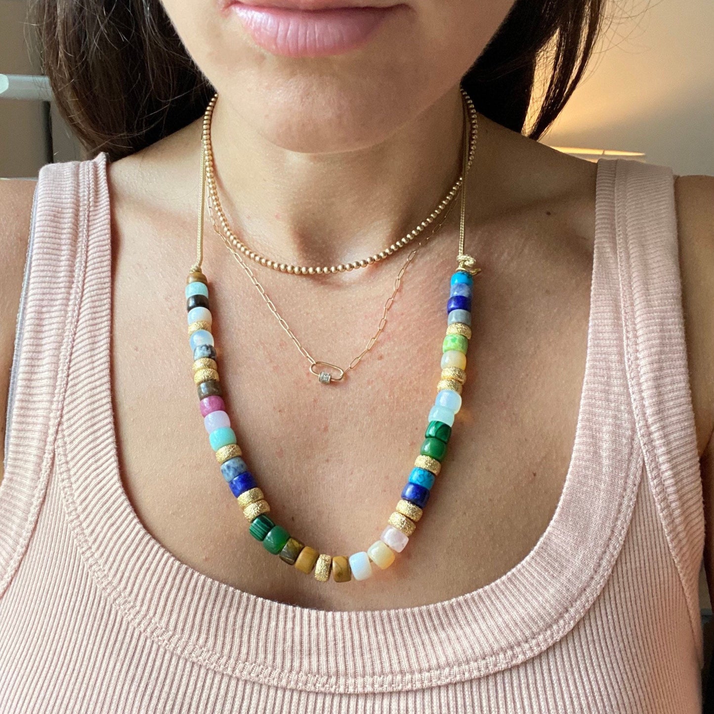 Cleopatra Necklace • Confetti Cake Gemstones • Gold Stardust Spacers