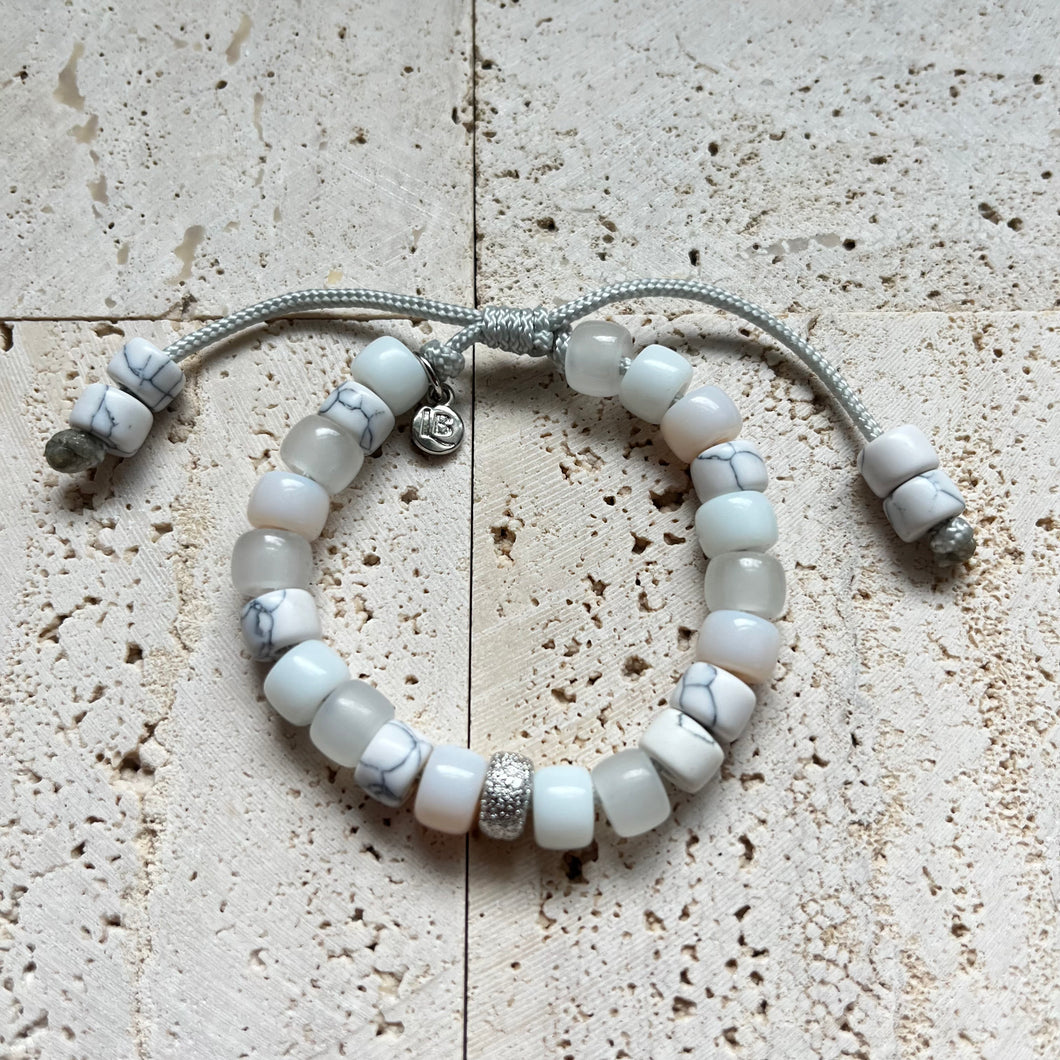 The White Party Afterparty • Gemstone Beaded Bracelet with Stardust Gold Spacer
