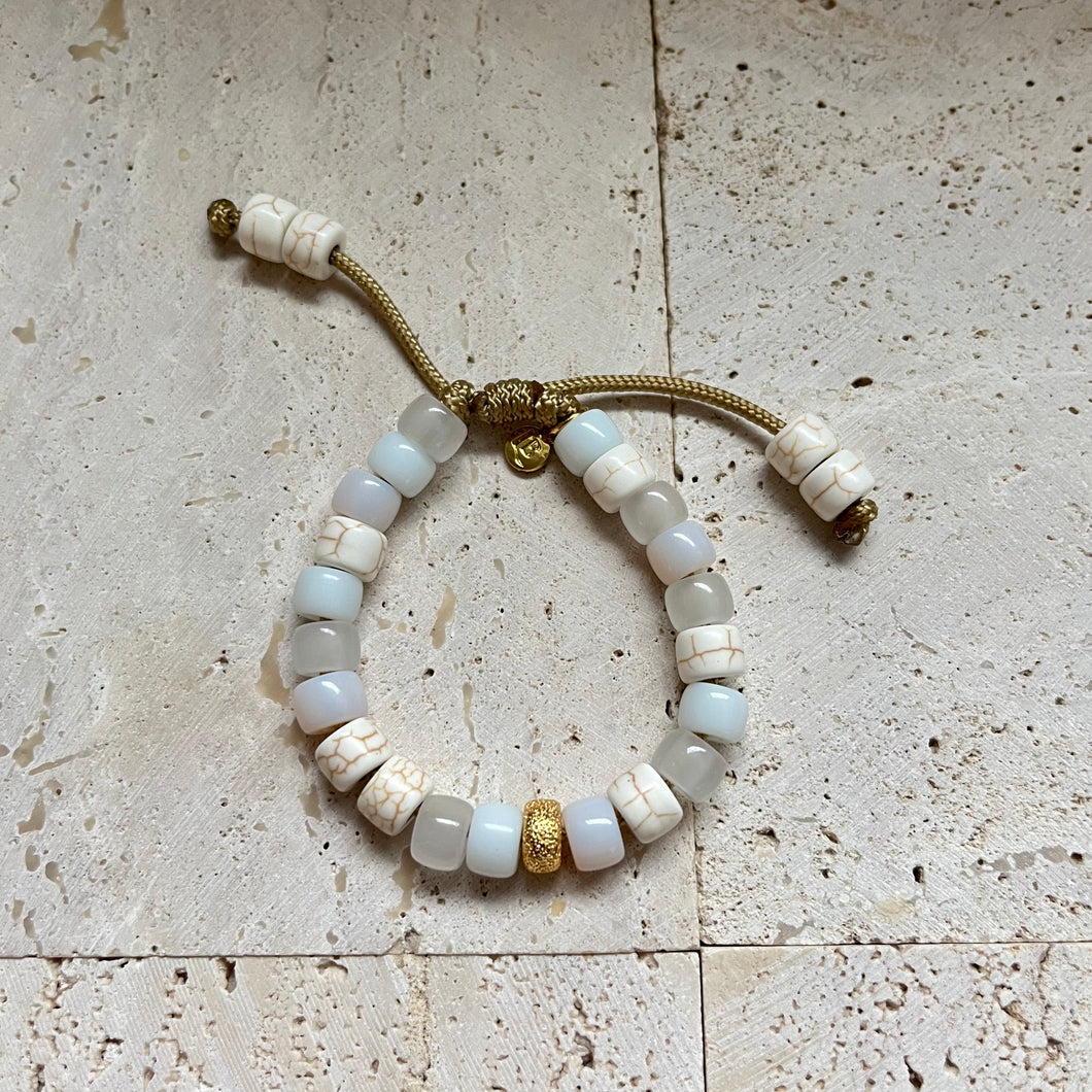 The White Party • Gemstone Beaded Bracelet with Stardust Gold Spacer
